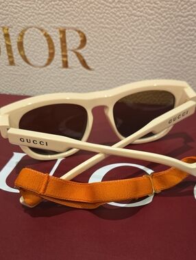 Gucci Cream Sunglasses with Orange Strap